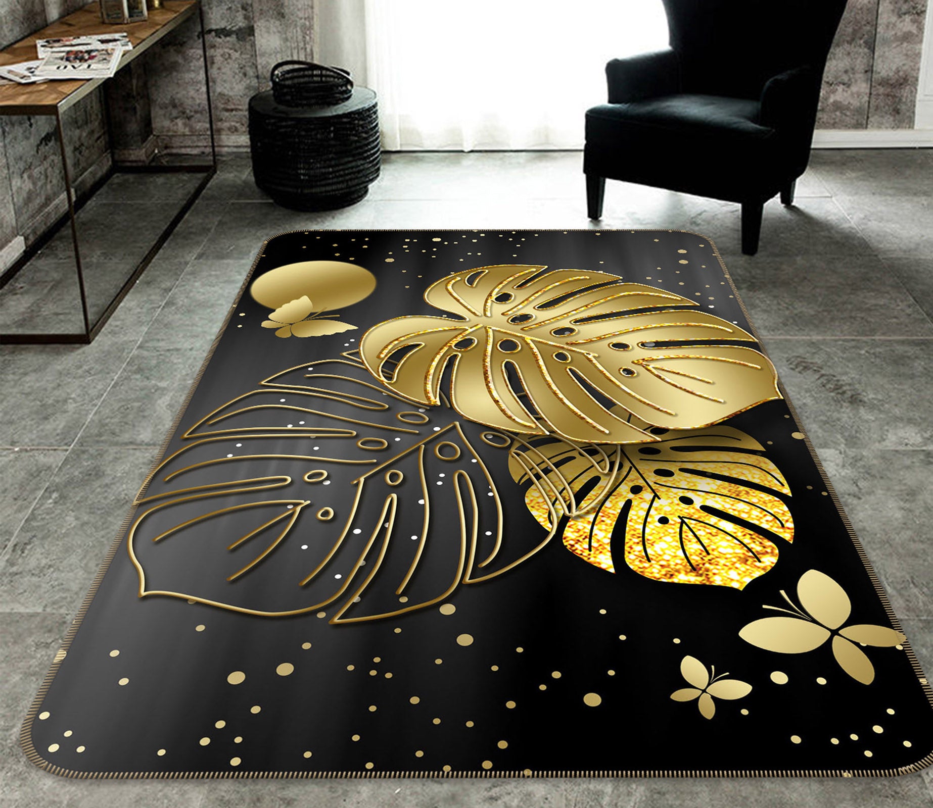 3D Golden Leaves 34093 Non Slip Rug Mat