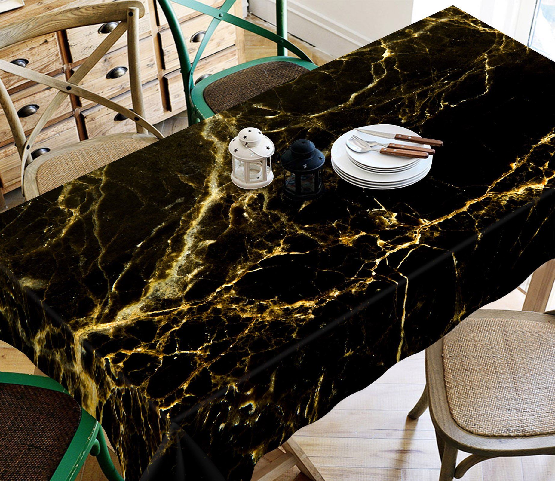 3D Black Bottom Gold Line 43 Tablecloths Wallpaper AJ Wallpaper 