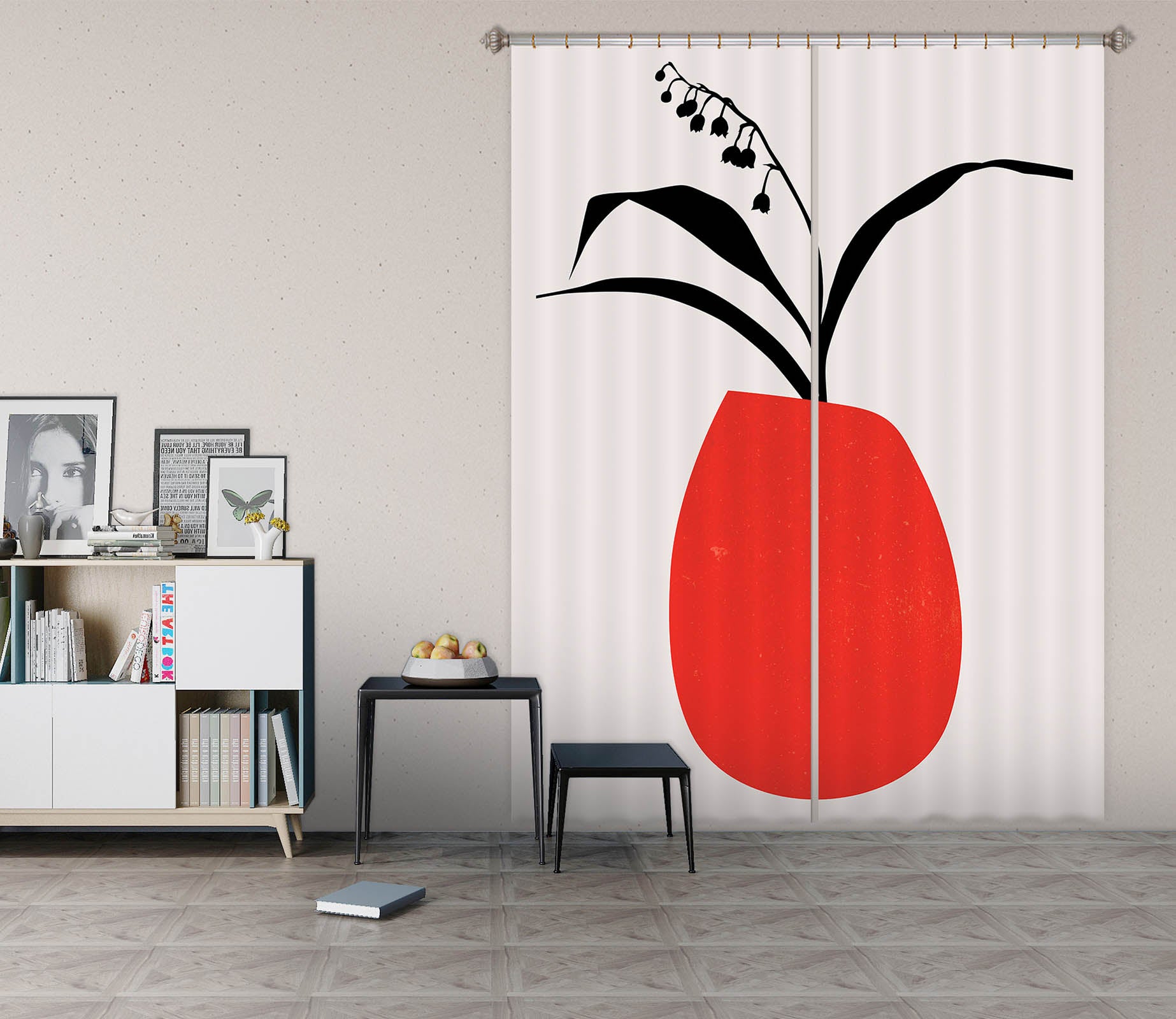 3D Red Vase 1137 Boris Draschoff Curtain Curtains Drapes