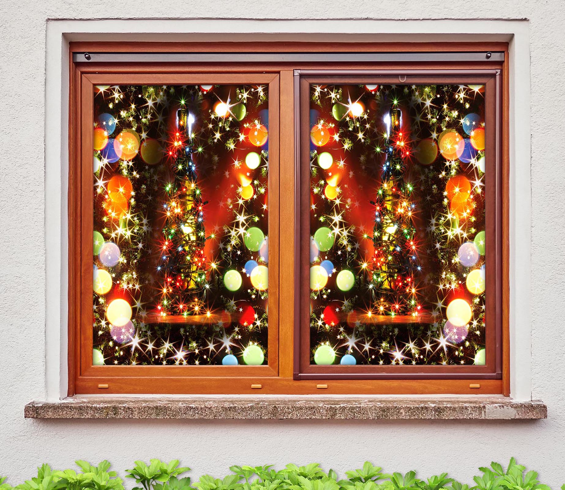 3D Color Light Shadow 42158 Christmas Window Film Print Sticker Cling Stained Glass Xmas