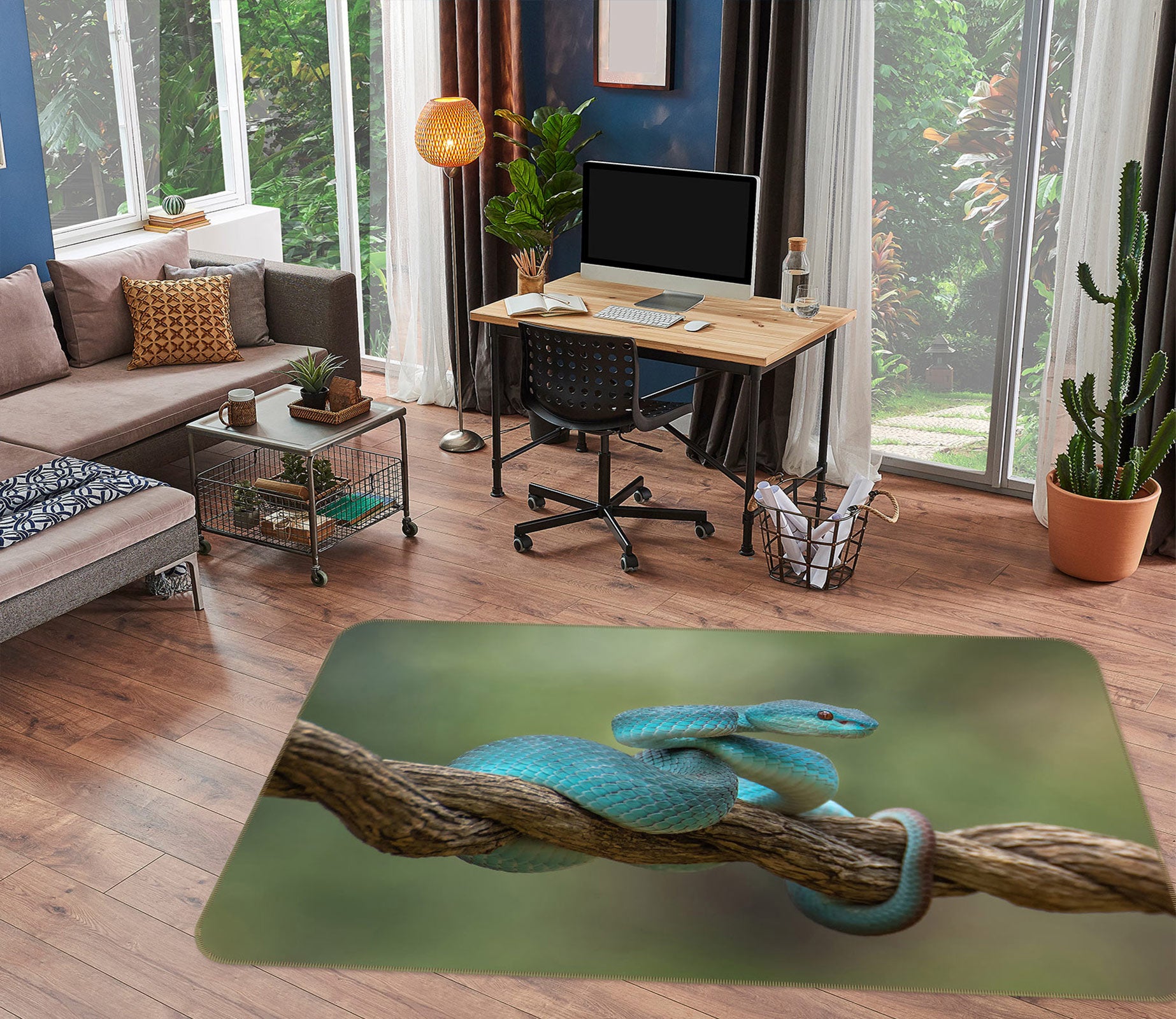 3D Little Green Snake 30013 Non Slip Rug Mat