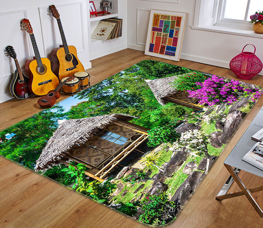 3D Cabin Flower Bush 66119 Non Slip Rug Mat