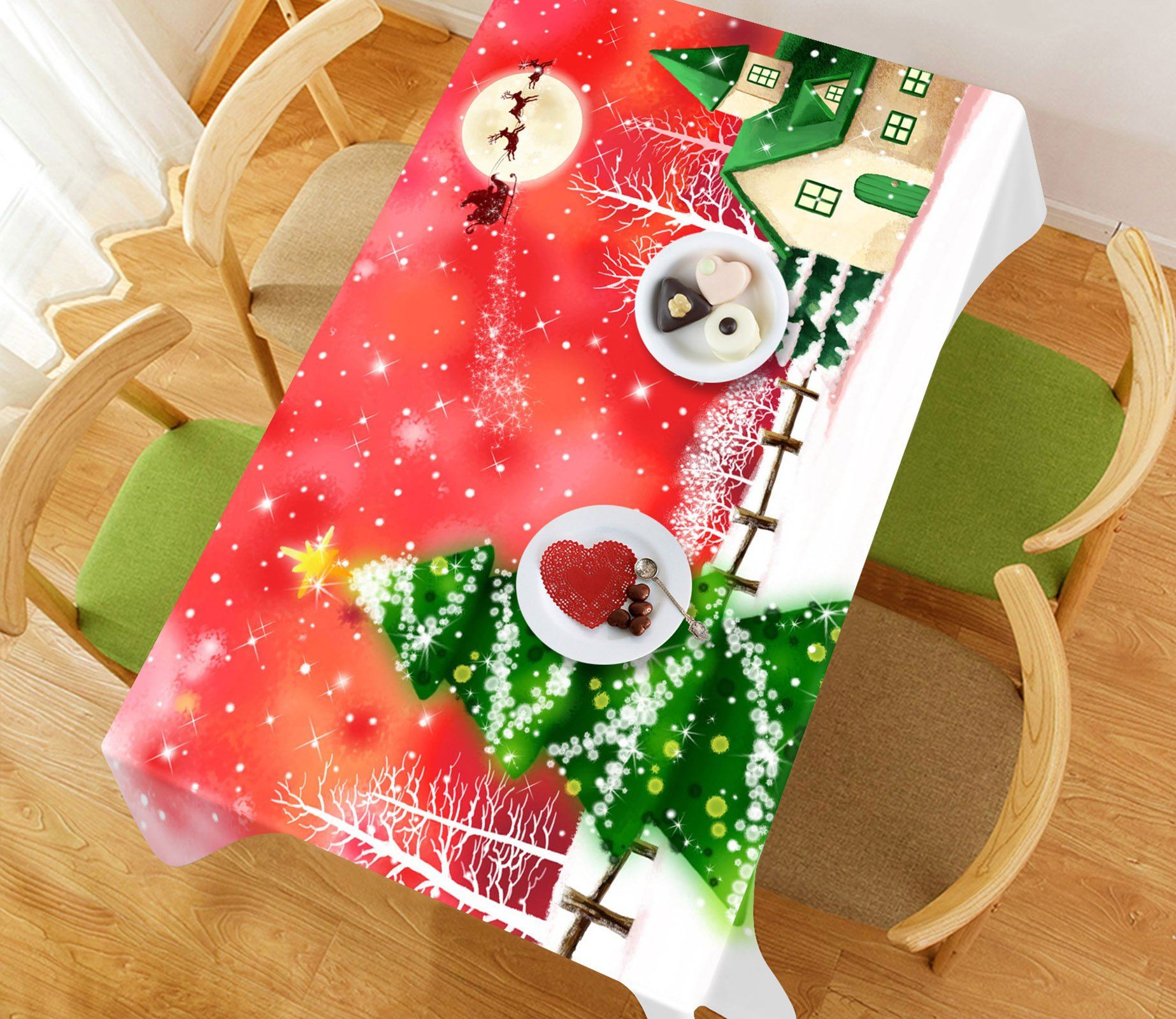3D Moon Snow Christmas 3 Tablecloths Tablecloths AJ Creativity Home 