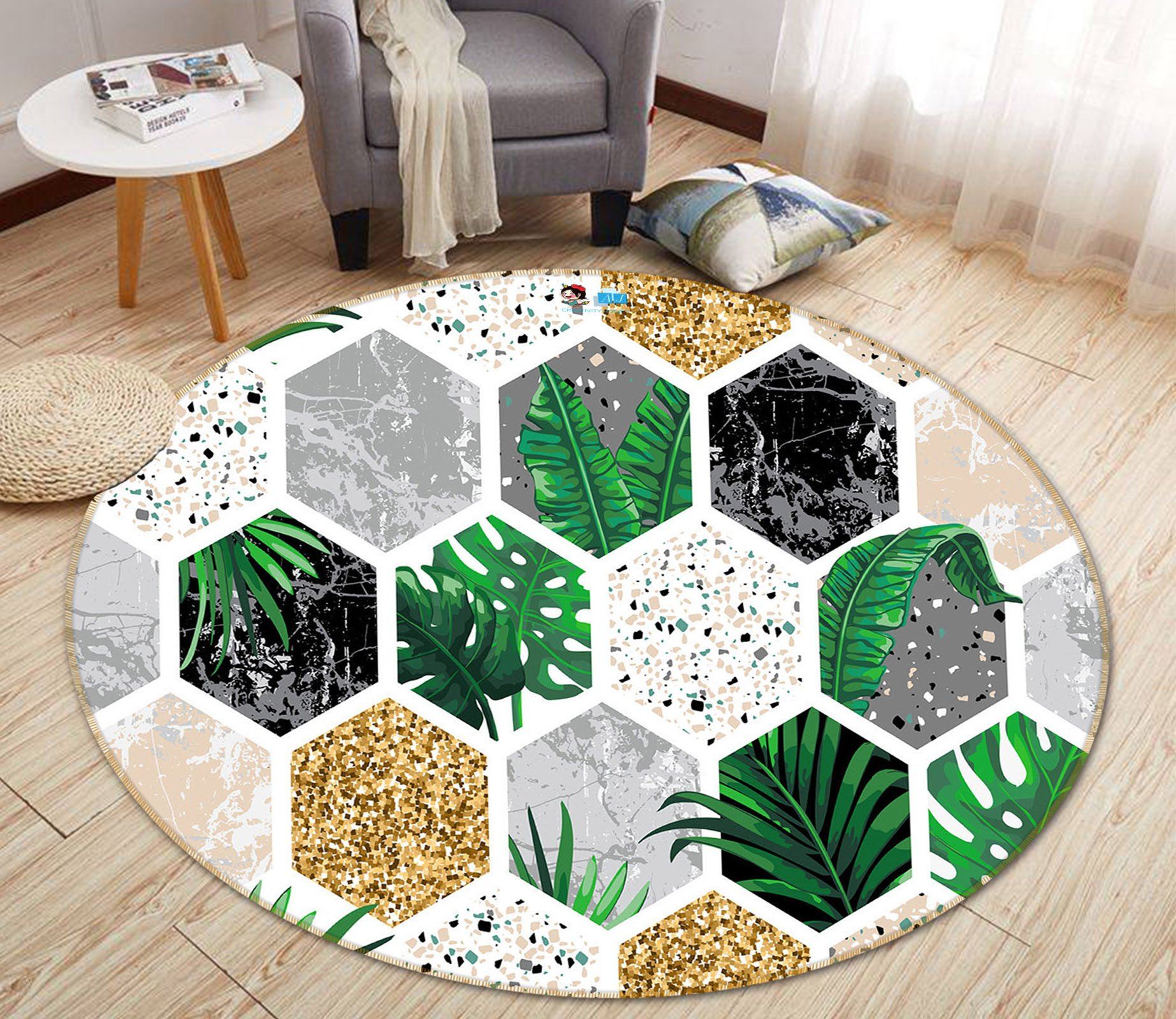 3D Green Mosaic 4529 Round Non Slip Rug Mat Mat AJ Creativity Home 