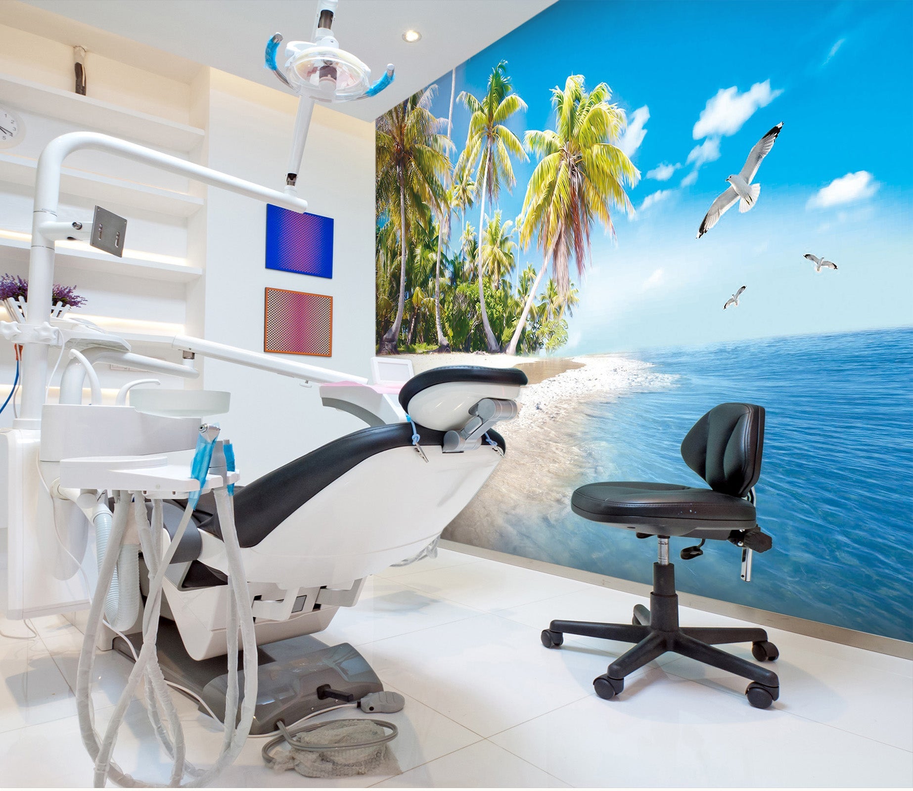 3D Palm tree blue ocean 010 Wall Murals Wallpaper AJ Wallpaper 