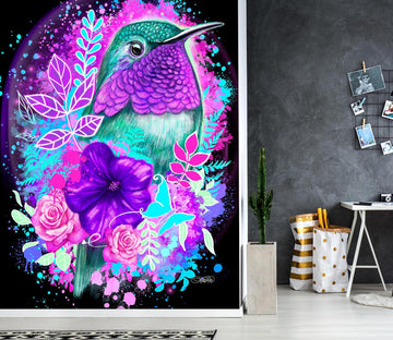 3D Purple Bird Flower 8435 Sheena Pike Wall Mural Wall Murals