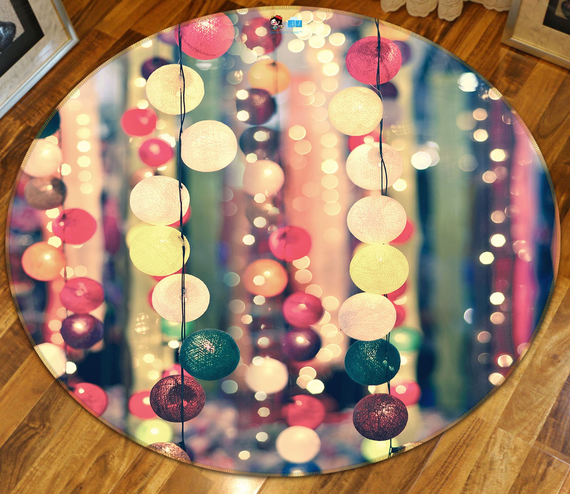3D Color Ball Pendant 54131 Christmas Round Non Slip Rug Mat Xmas