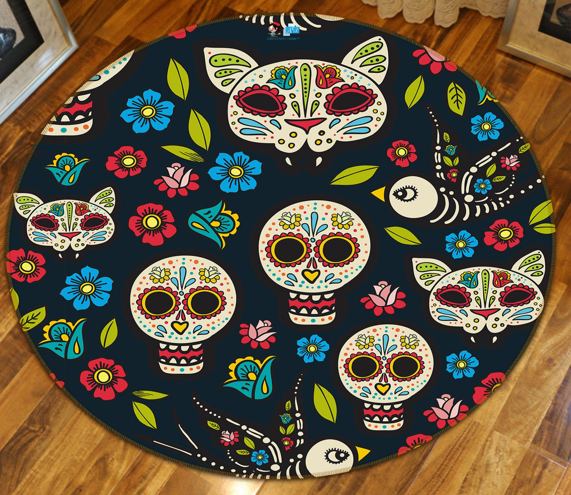 3D Pattern Cat Head 75037 Round Non Slip Rug Mat