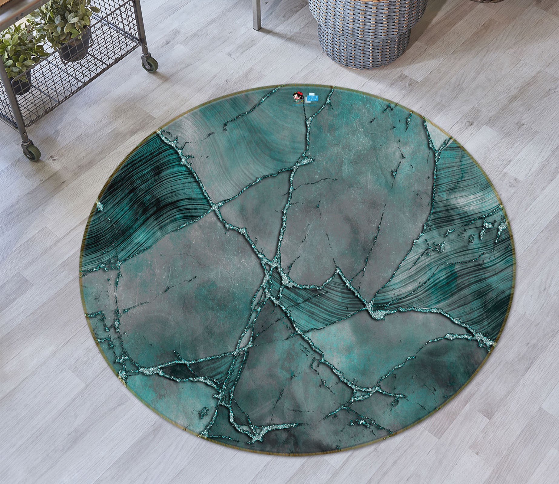 3D Green Block 83077 Andrea haase Rug Round Non Slip Rug Mat