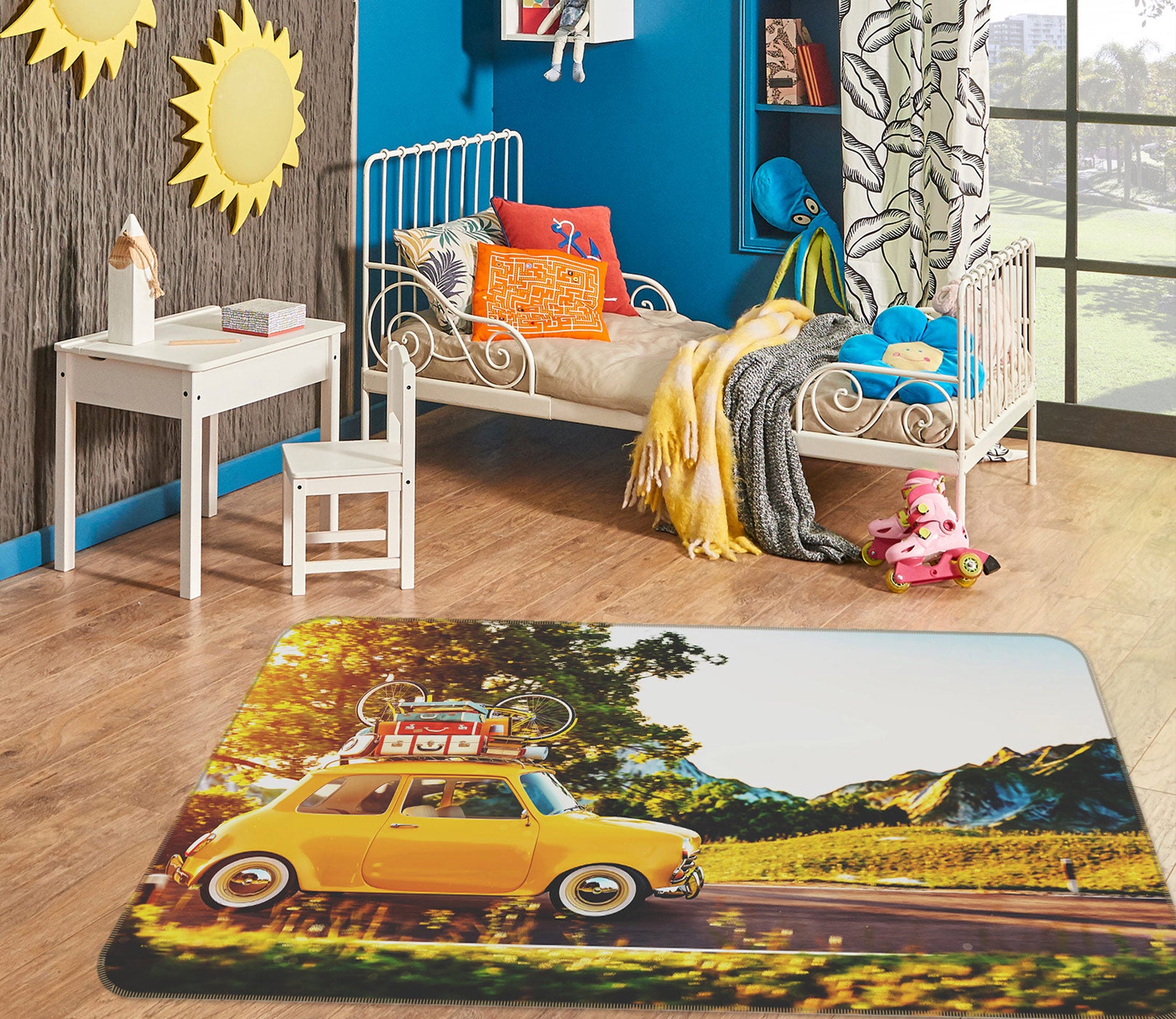 3D Grass Yellow Car 67213 Vehicle Non Slip Rug Mat