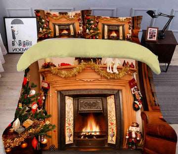 3D Fireplace 45143 Christmas Quilt Duvet Cover Xmas Bed Pillowcases