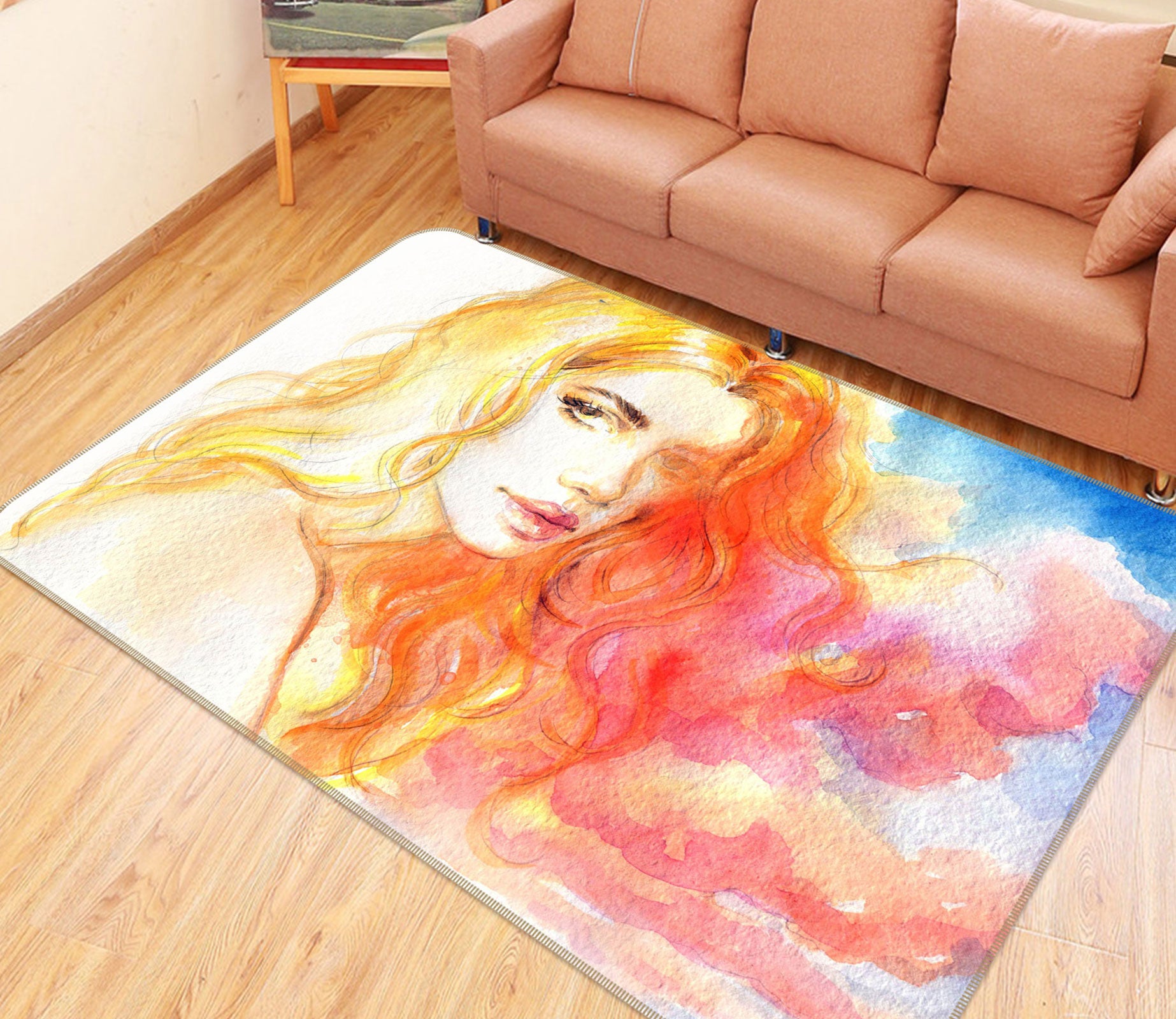 3D Blonde Woman 1051 Non Slip Rug Mat
