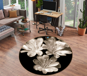 3D Grey Flowers 7301 Assaf Frank Rug Round Non Slip Rug Mat