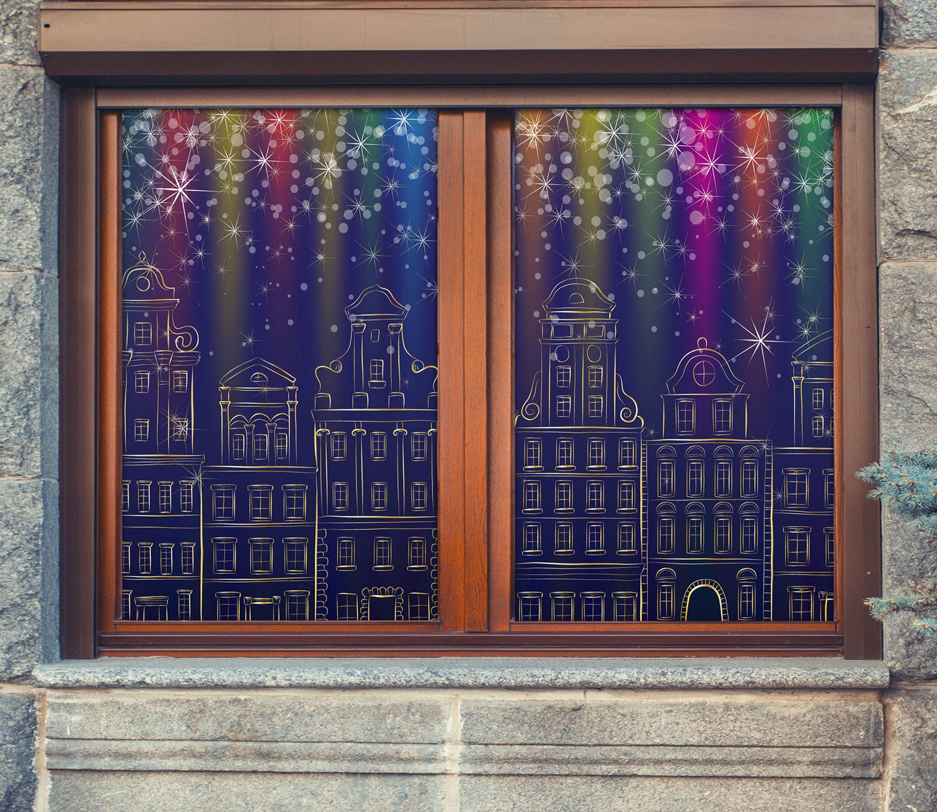 3D Colored Light House 43072 Christmas Window Film Print Sticker Cling Stained Glass Xmas