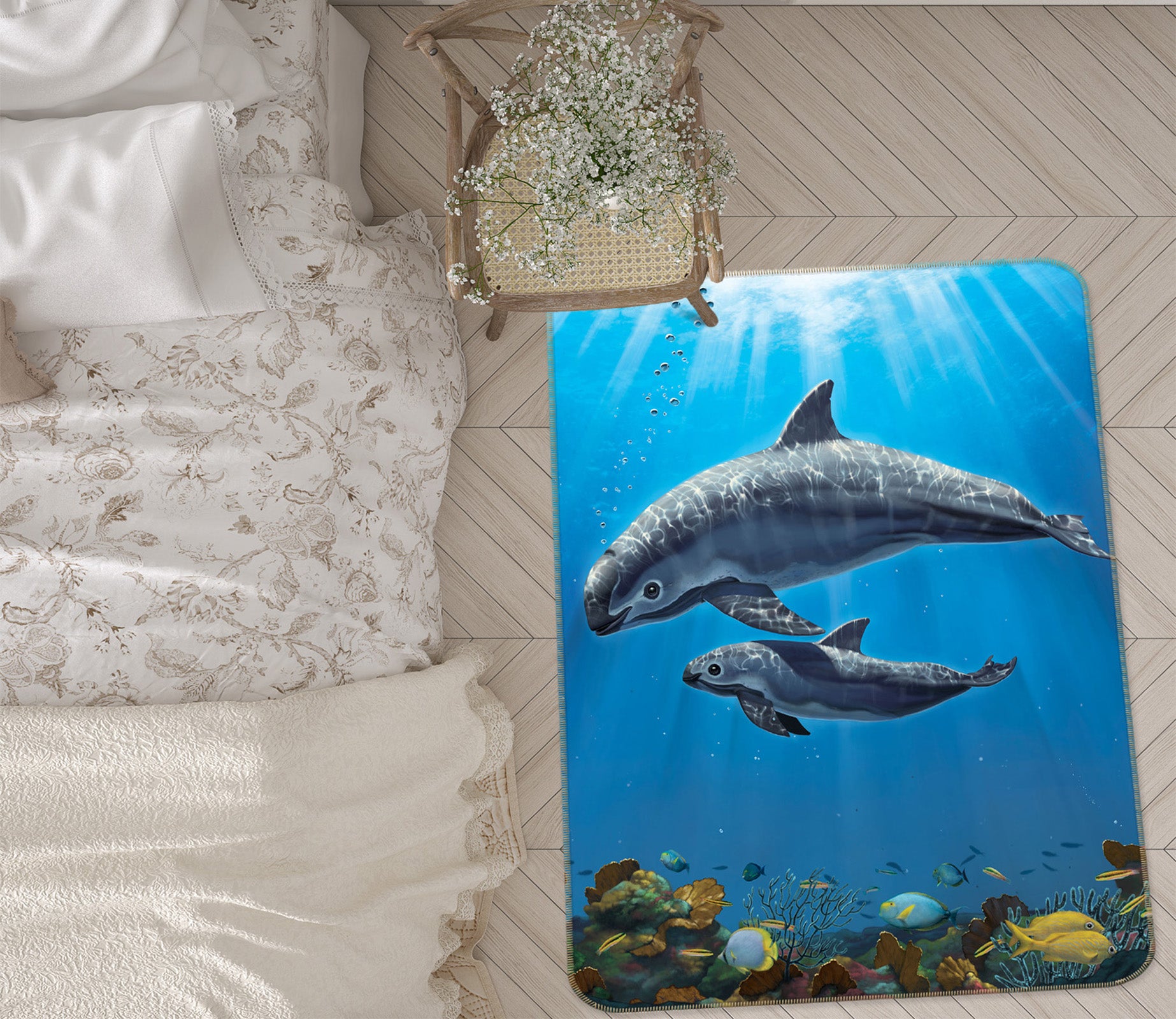3D Seabed Dolphin 84273 Vincent Hie Rug Non Slip Rug Mat