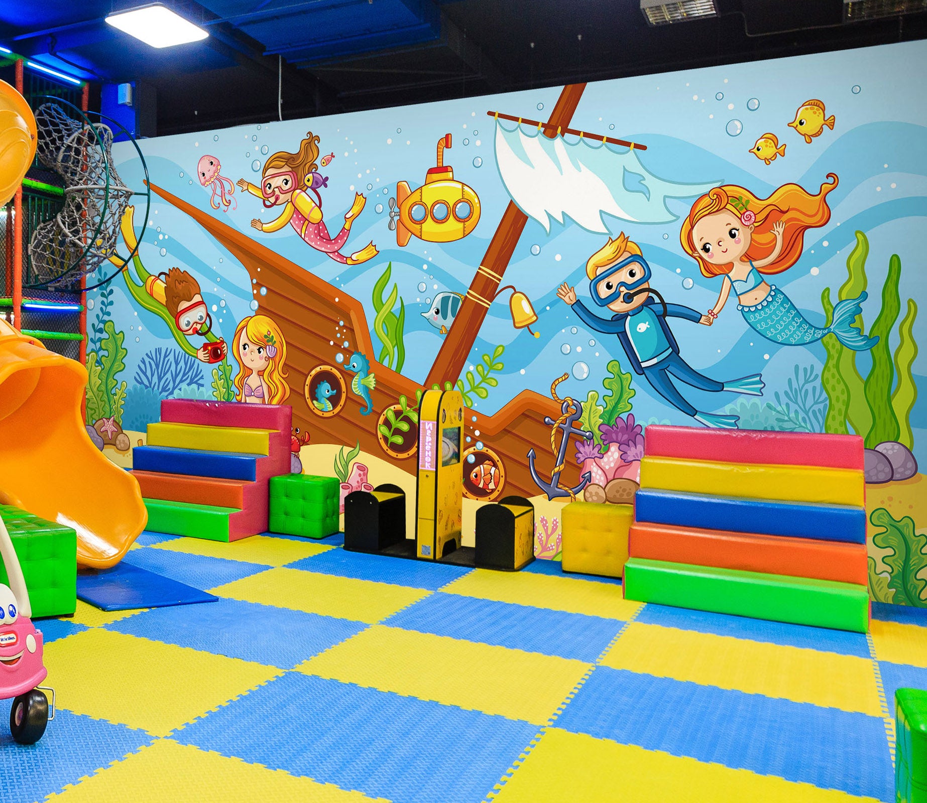 3D Cartoon Undersea Mermaid 1418 Indoor Play Centres Wall Murals