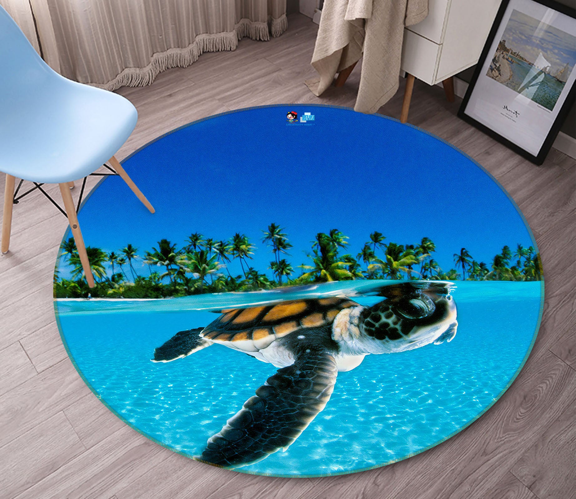 3D Sea Turtle 74031 Round Non Slip Rug Mat
