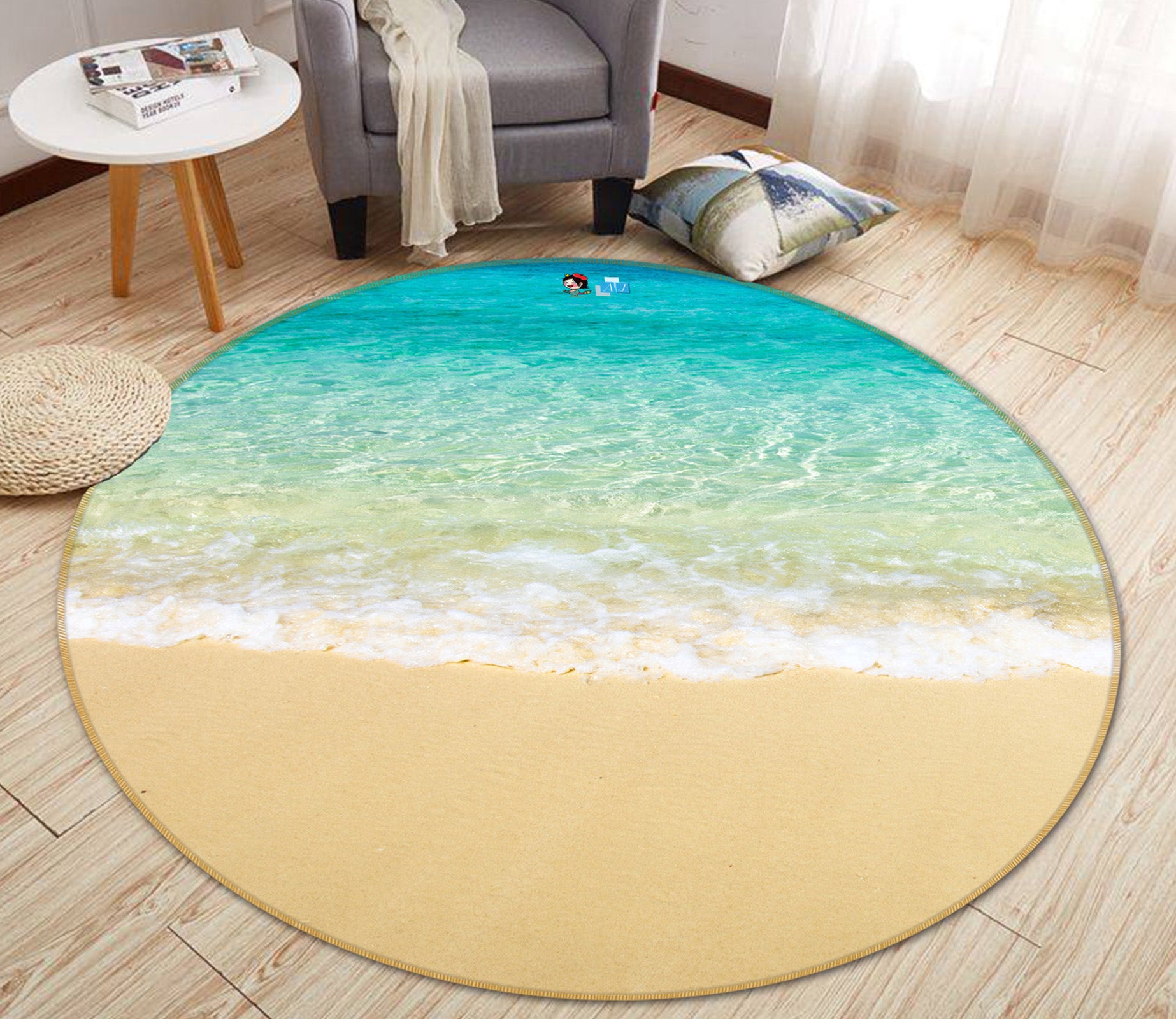 3D Seaside 72039 Round Non Slip Rug Mat