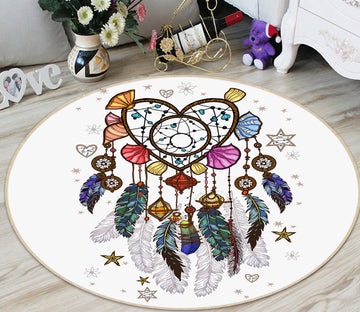 3D Heart-Shaped Dream Catcher 29056 Round Non Slip Rug Mat