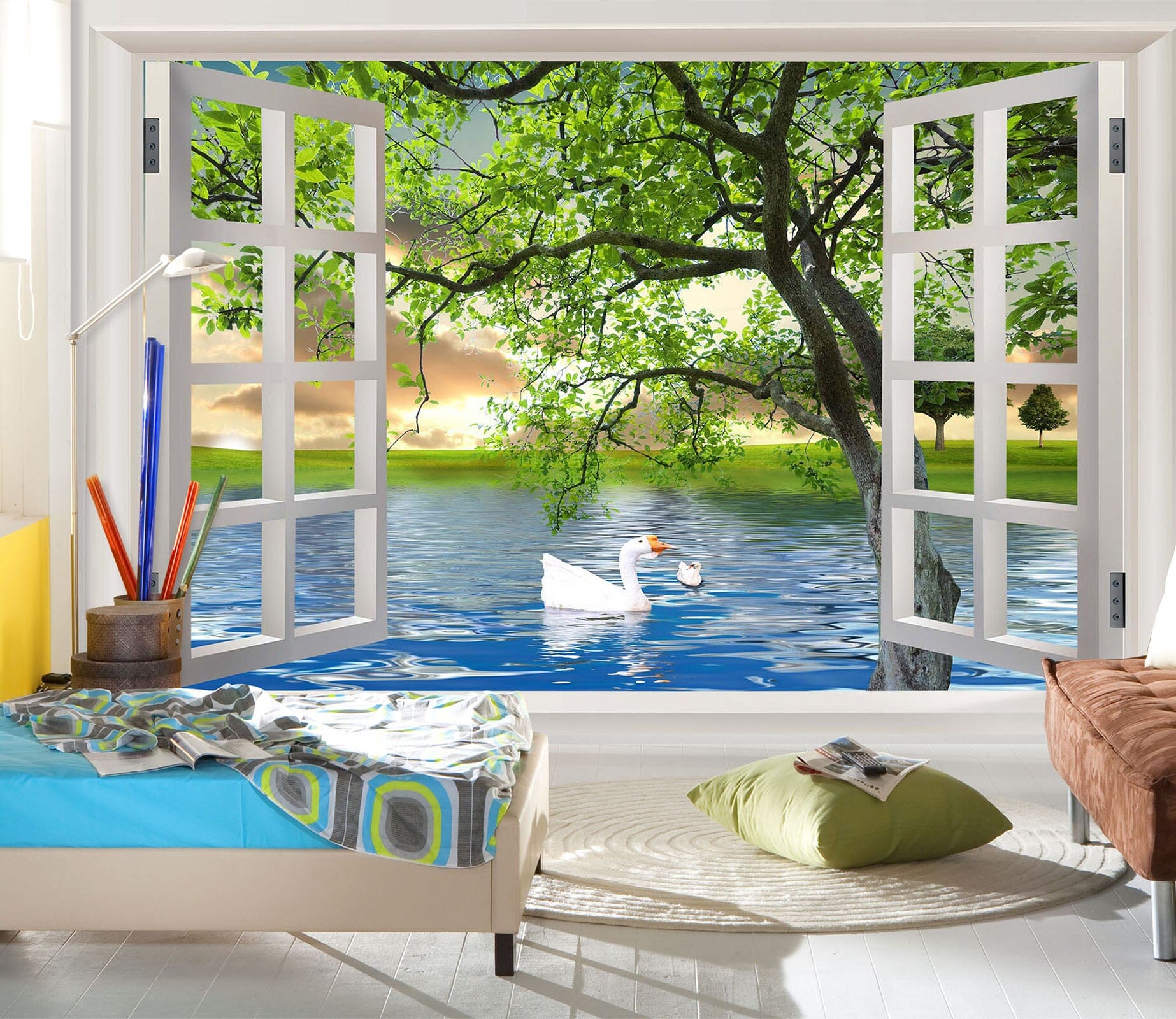 3D Swan Tree 1601 Wall Murals Wallpaper AJ Wallpaper 2 