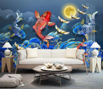 3D Surf Goldfish Crane WC2348 Wall Murals