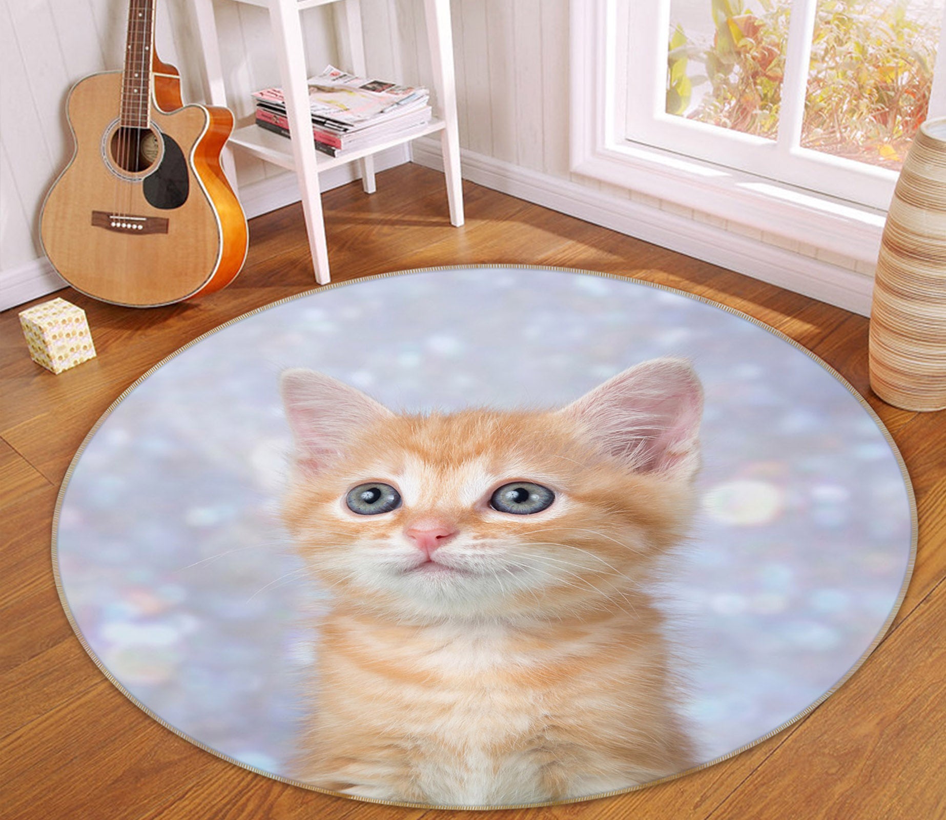 3D Little Orange Cat 29099 Round Non Slip Rug Mat