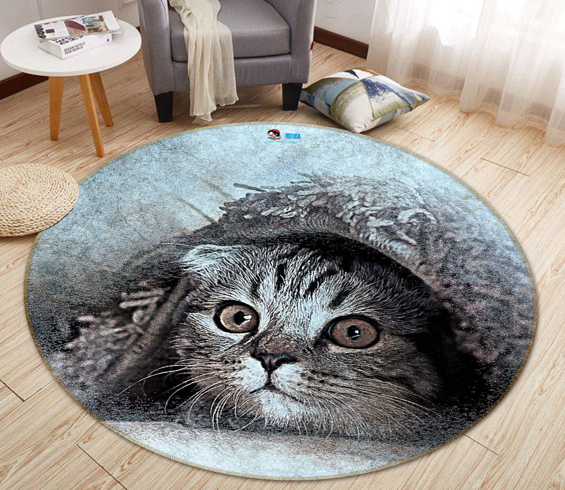 3D Cat 81139 Round Non Slip Rug Mat