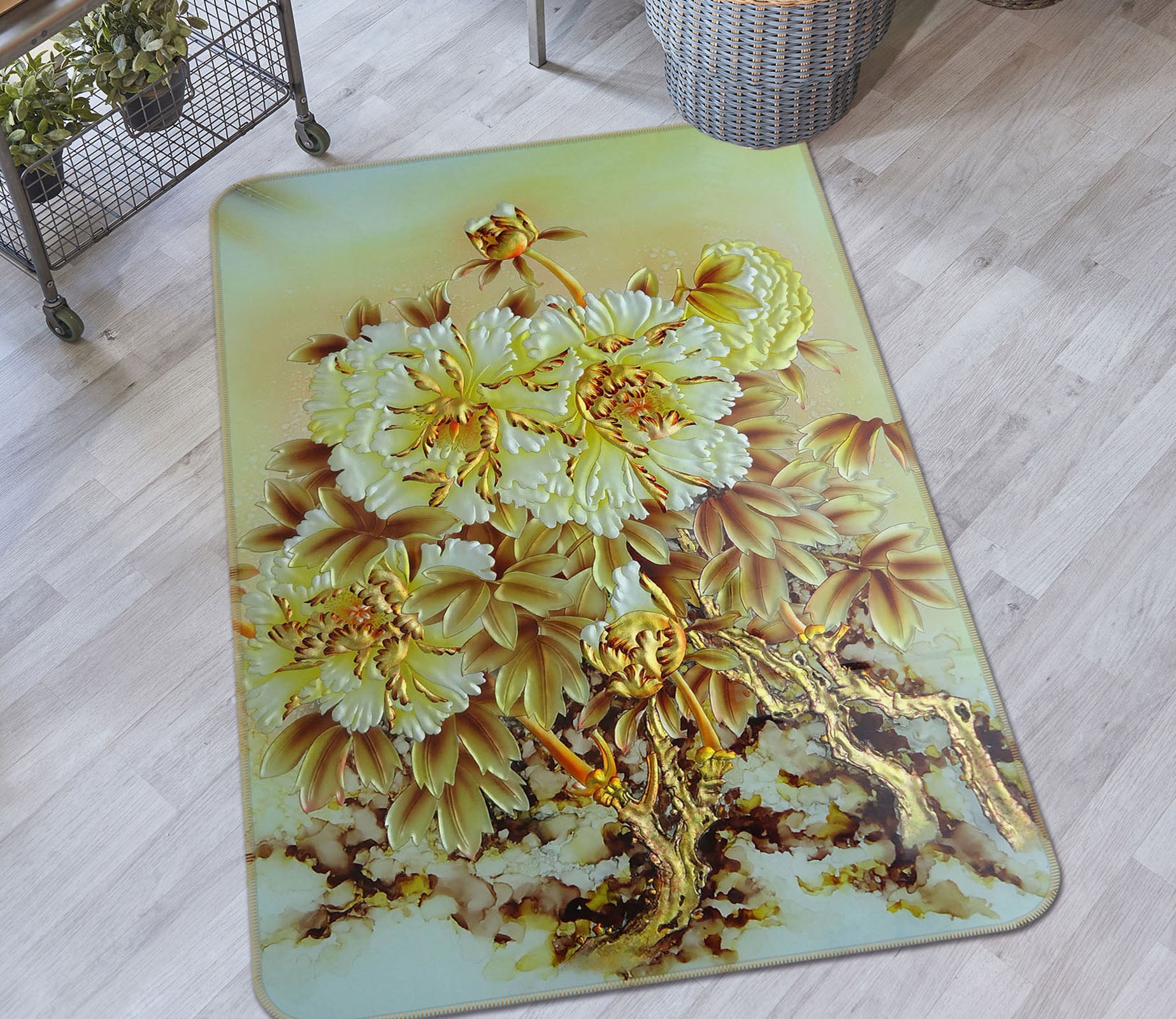 3D Golden Flowers 32230 Non Slip Rug Mat
