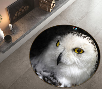 3D White Owl 72057 Round Non Slip Rug Mat