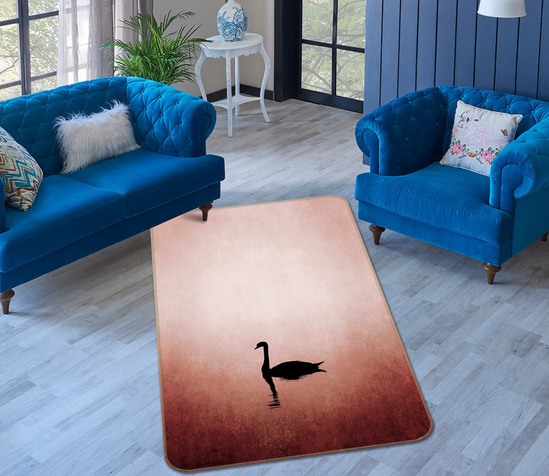 3D Swan Lake 84139 Boris Draschoff Rug Non Slip Rug Mat