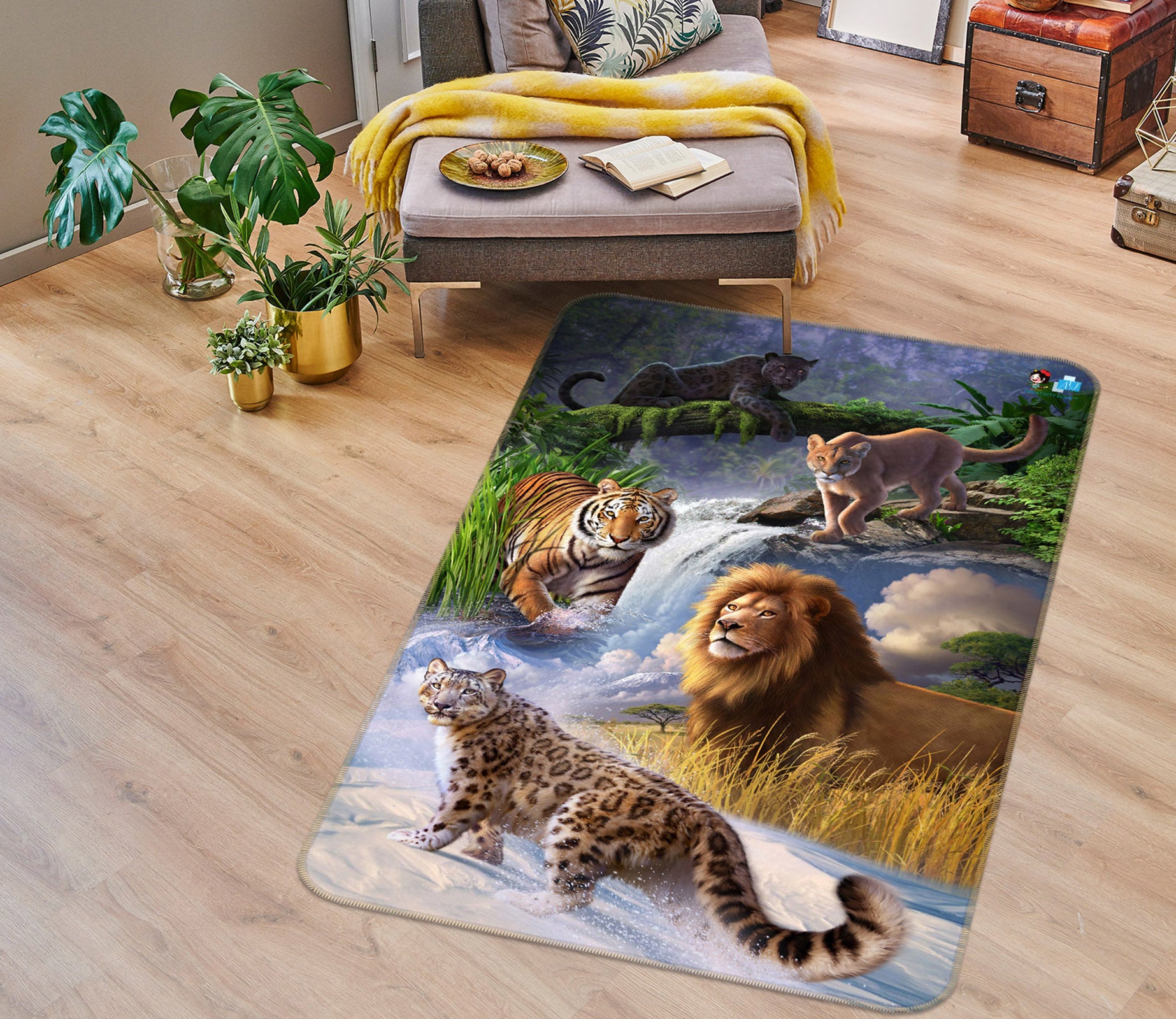 3D Lion Tiger 85091 Jerry LoFaro Rug Non Slip Rug Mat