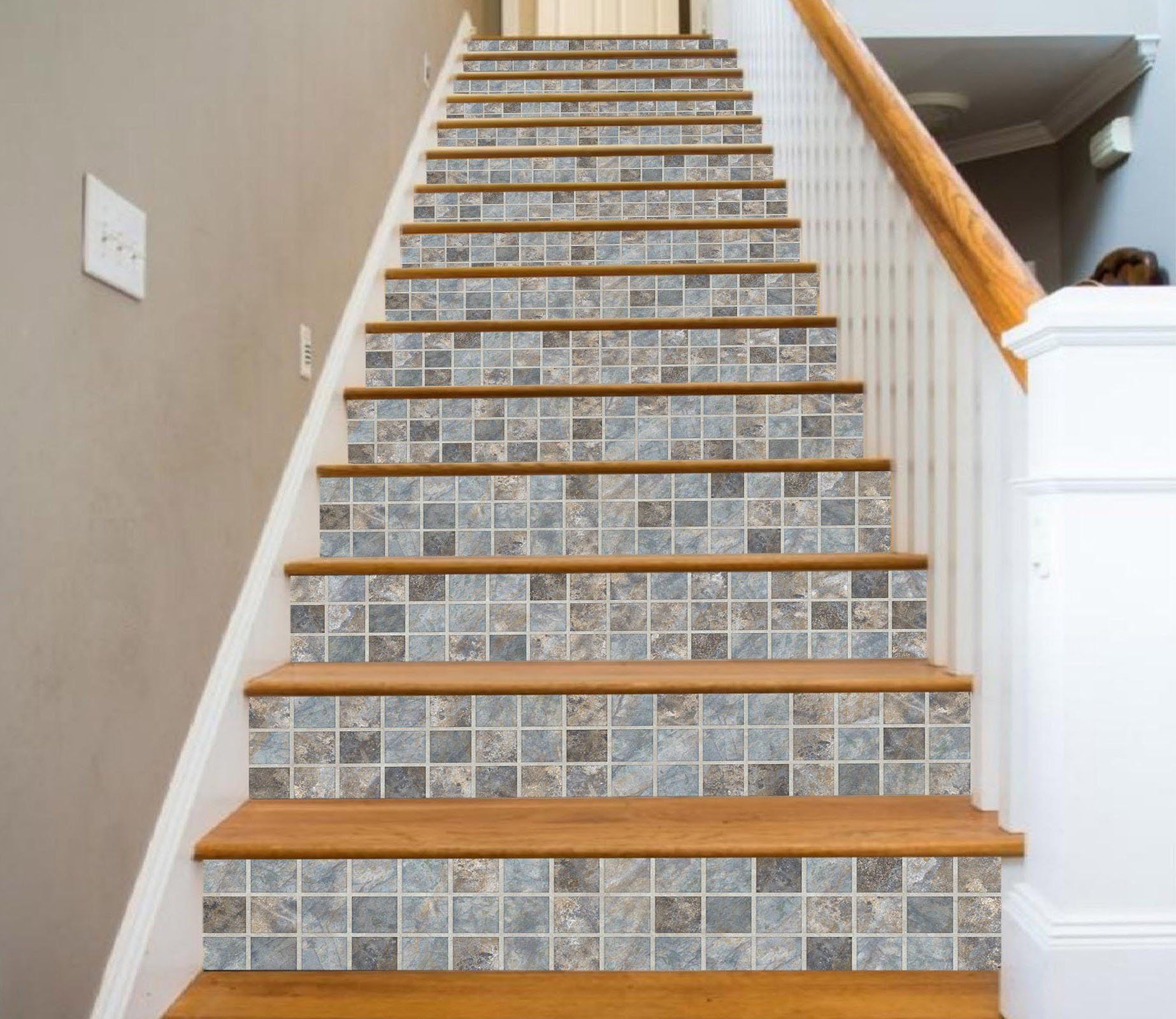 3D Elegant Square Mosaic 6517 Marble Tile Texture Stair Risers Wallpaper AJ Wallpaper 