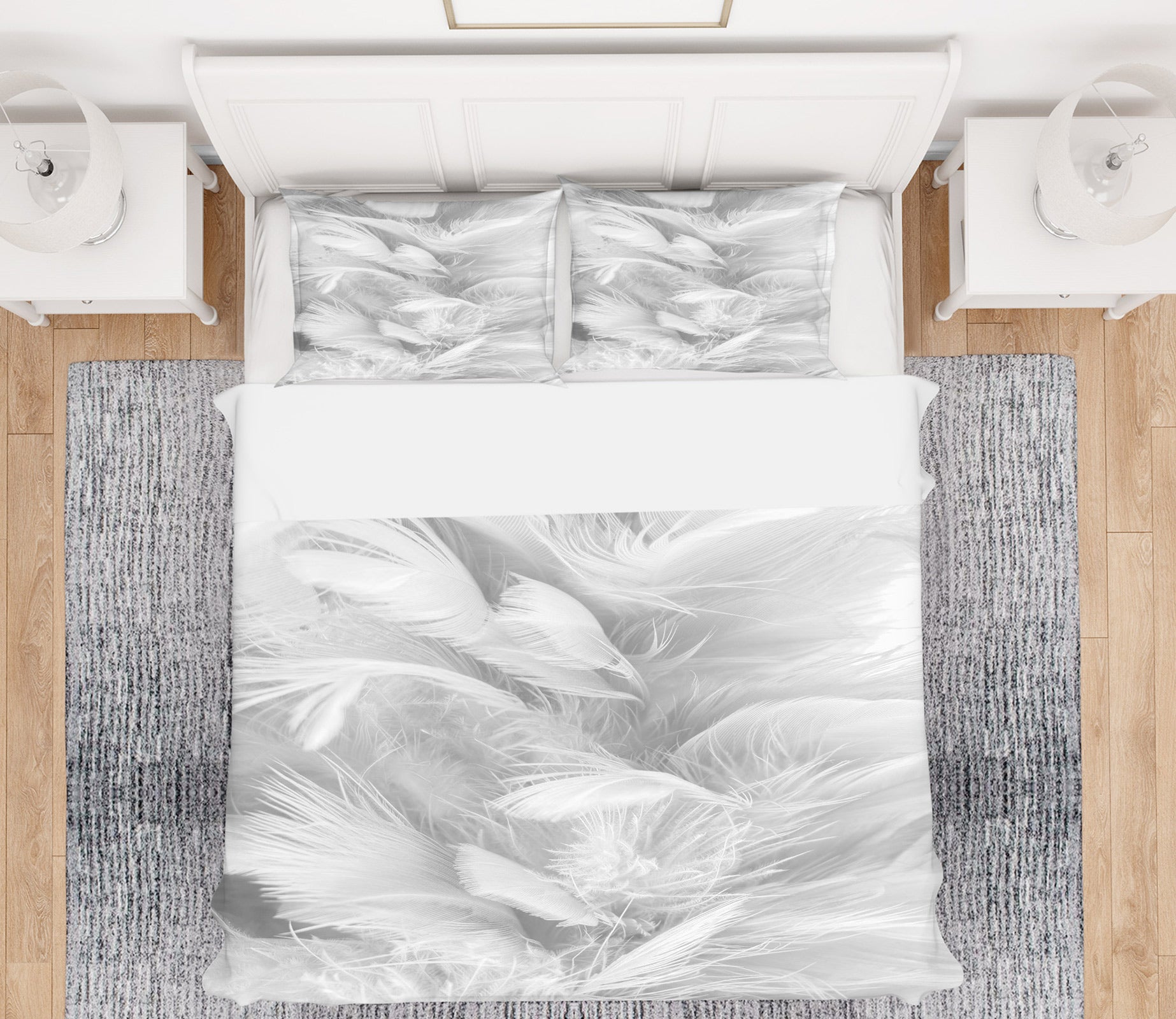 3D White Feather 60042 Bed Pillowcases Quilt