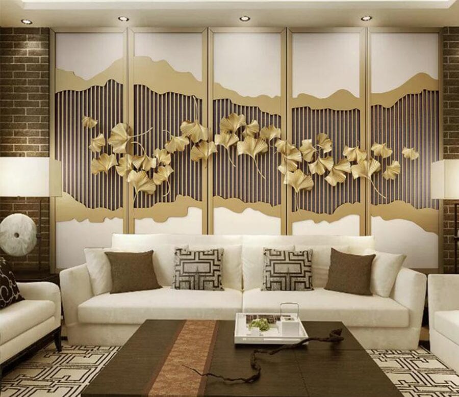 3D Golden Leaves WC146 Wall Murals Wallpaper AJ Wallpaper 2 