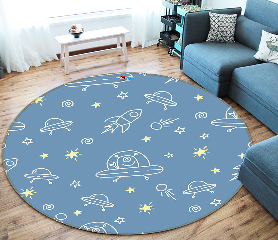3D Rocket Spaceship 64151 Round Non Slip Rug Mat