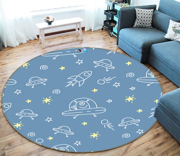 3D Rocket Spaceship 64151 Round Non Slip Rug Mat