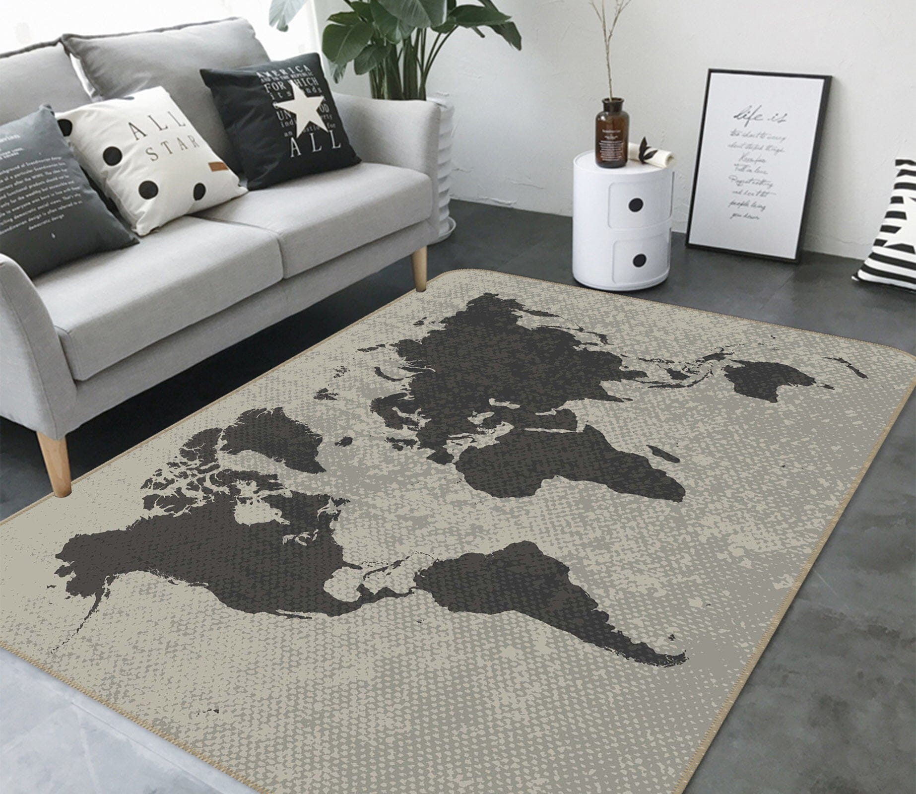 3D Gray Pattern 2004 World Map Non Slip Rug Mat Mat AJ Creativity Home 