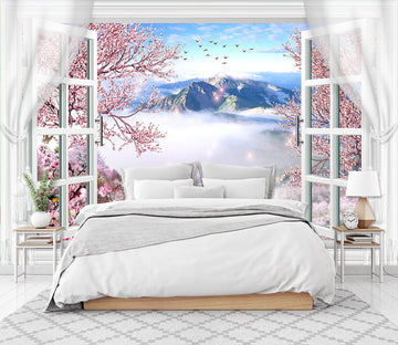 3D Window Peach Blossom 484 Wallpaper AJ Wallpaper 2 