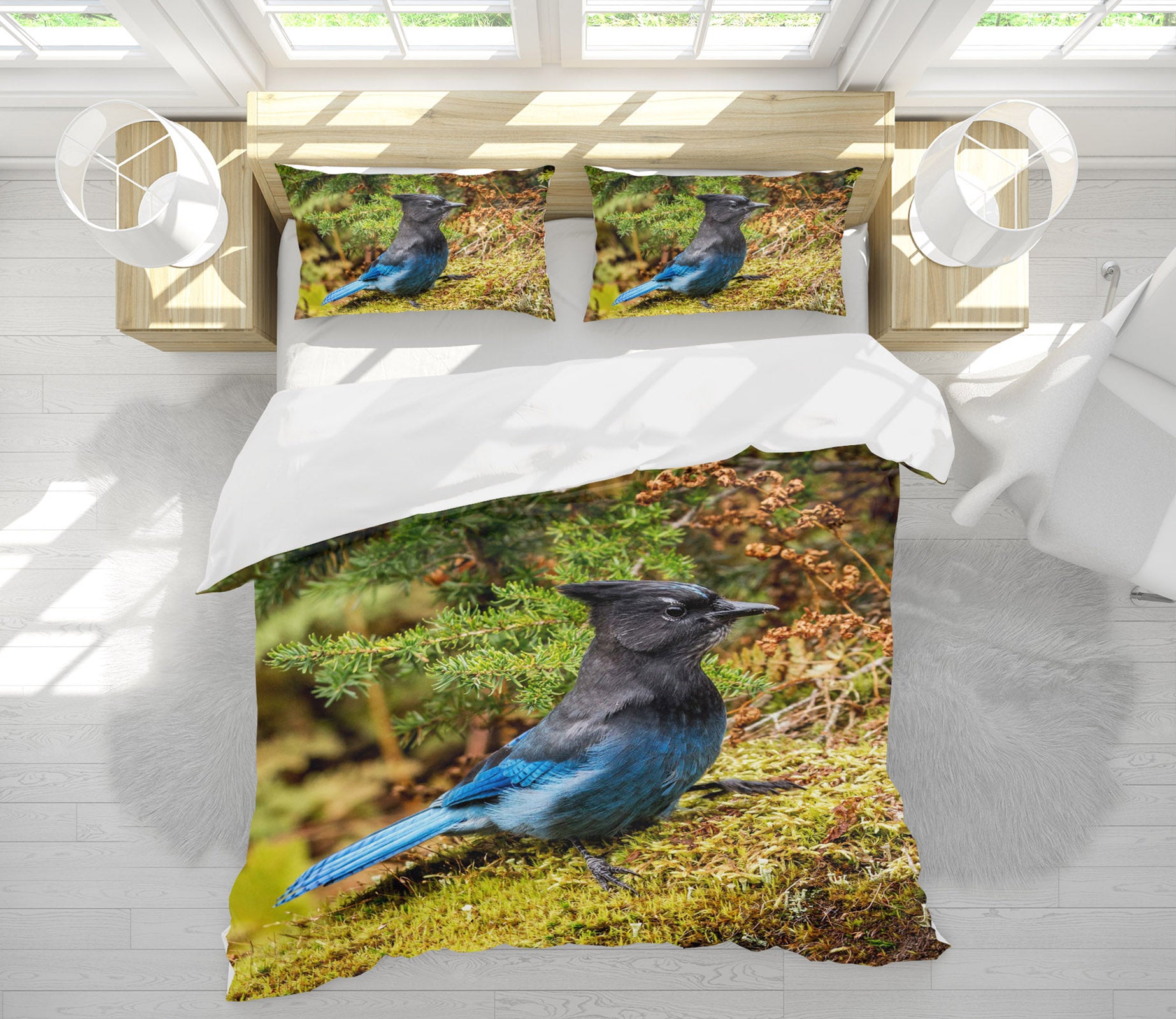 3D Grass Blue Bird 61059 Bed Pillowcases Quilt