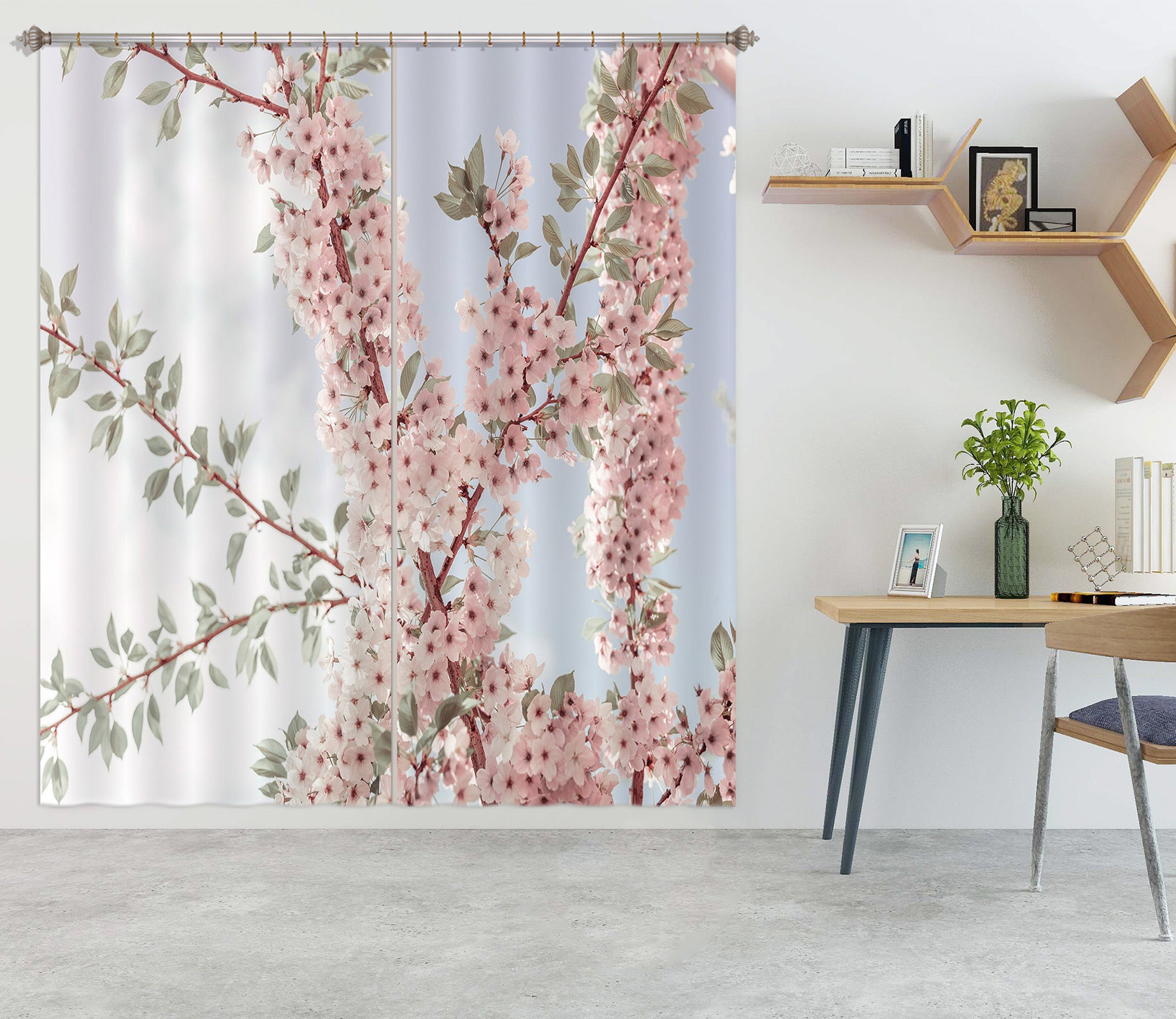 3D Pink Flower Branch 6540 Assaf Frank Curtain Curtains Drapes