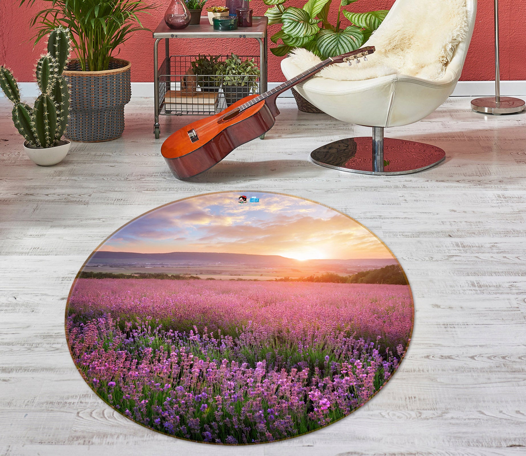 3D Purple Flowers 75072 Round Non Slip Rug Mat
