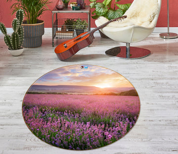 3D Purple Flowers 75072 Round Non Slip Rug Mat