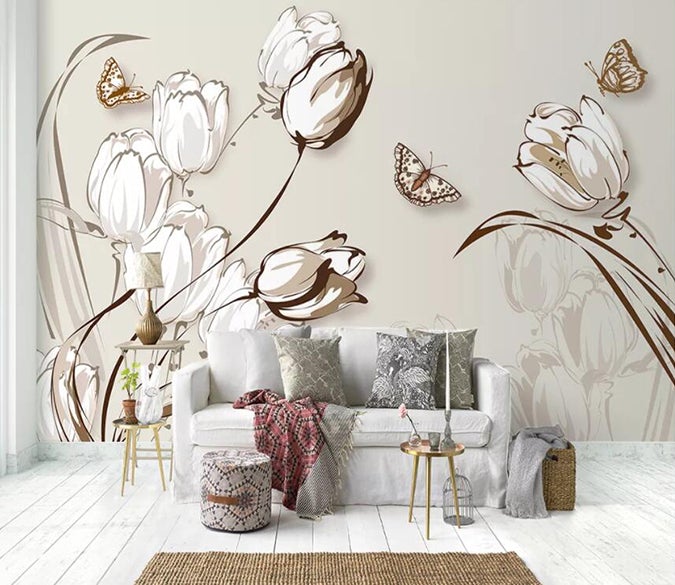 3D Flower Butterfly 609 Wall Murals Wallpaper AJ Wallpaper 2 