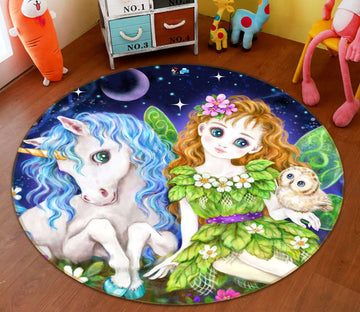 3D Unicorn Fairy 6030 Kayomi Harai Rug Round Non Slip Rug Mat