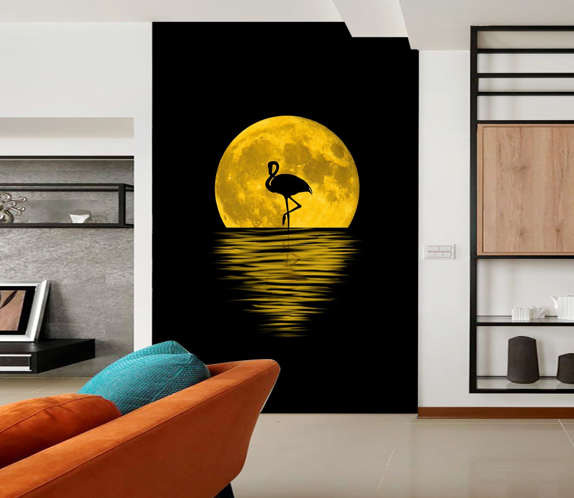 3D Moon Flamingo 110 Wall Murals Wallpaper AJ Wallpaper 2 