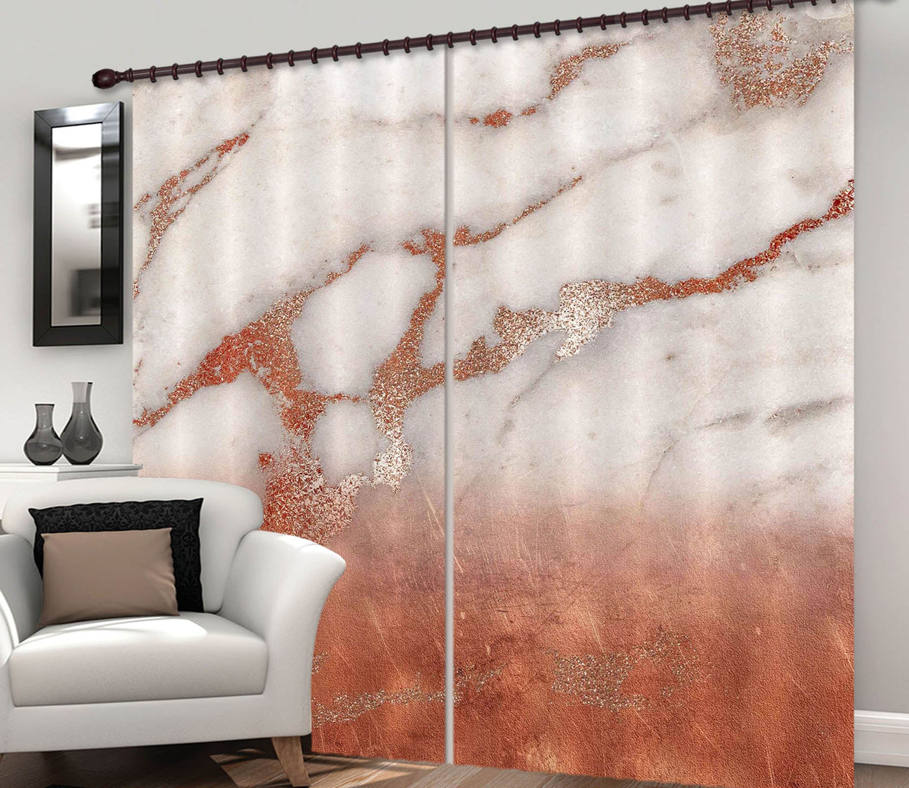 3D Red Gold Marble 190 Uta Naumann Curtain Curtains Drapes