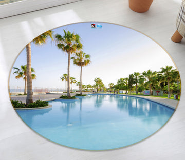3D Swimming Pool Coconut Tree 74147 Round Non Slip Rug Mat
