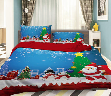3D Snowman Santa 45004 Christmas Quilt Duvet Cover Xmas Bed Pillowcases