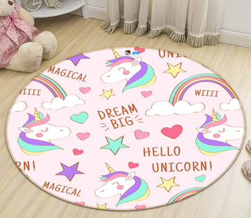 3D Color Unicorn Pattern 81072 Round Non Slip Rug Mat