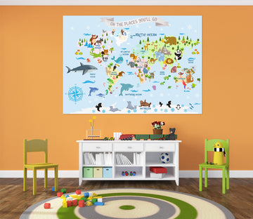 3D Animal World 282 World Map Wall Sticker